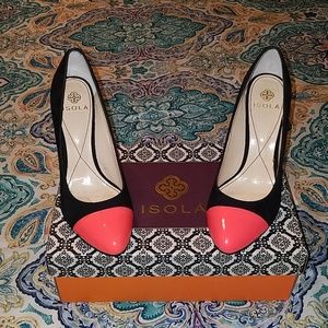 Black and coral heels